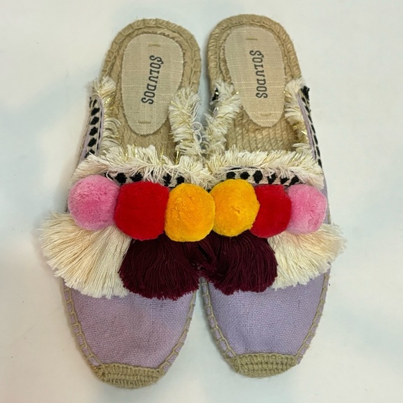 Soludos Lilac Pom Fringe Mule Espadrilles 7 - Picture 2 of 9